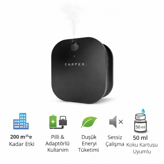 Carpex Micro Koku Makinesi Siyah + 50 ml Aroma Oil Koku Kartuşu Hediyeli