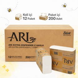 Arı Z Katlı Dispenser Havlu 12 Paket x 200 Adet (Koli İçi 2400 Adet)
