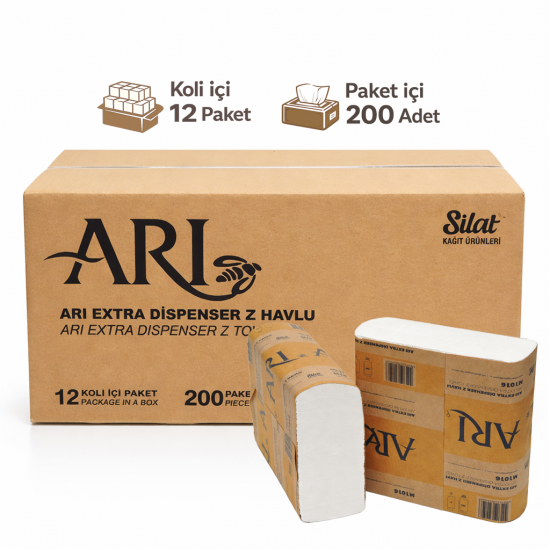 Arı Z Katlı Dispenser Havlu 12 Paket x 200 Adet (Koli İçi 2400 Adet)