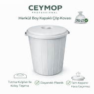 Ceymop Professional Kapaklı Çöp Kovası Herkül Boy 70 Litre Gri